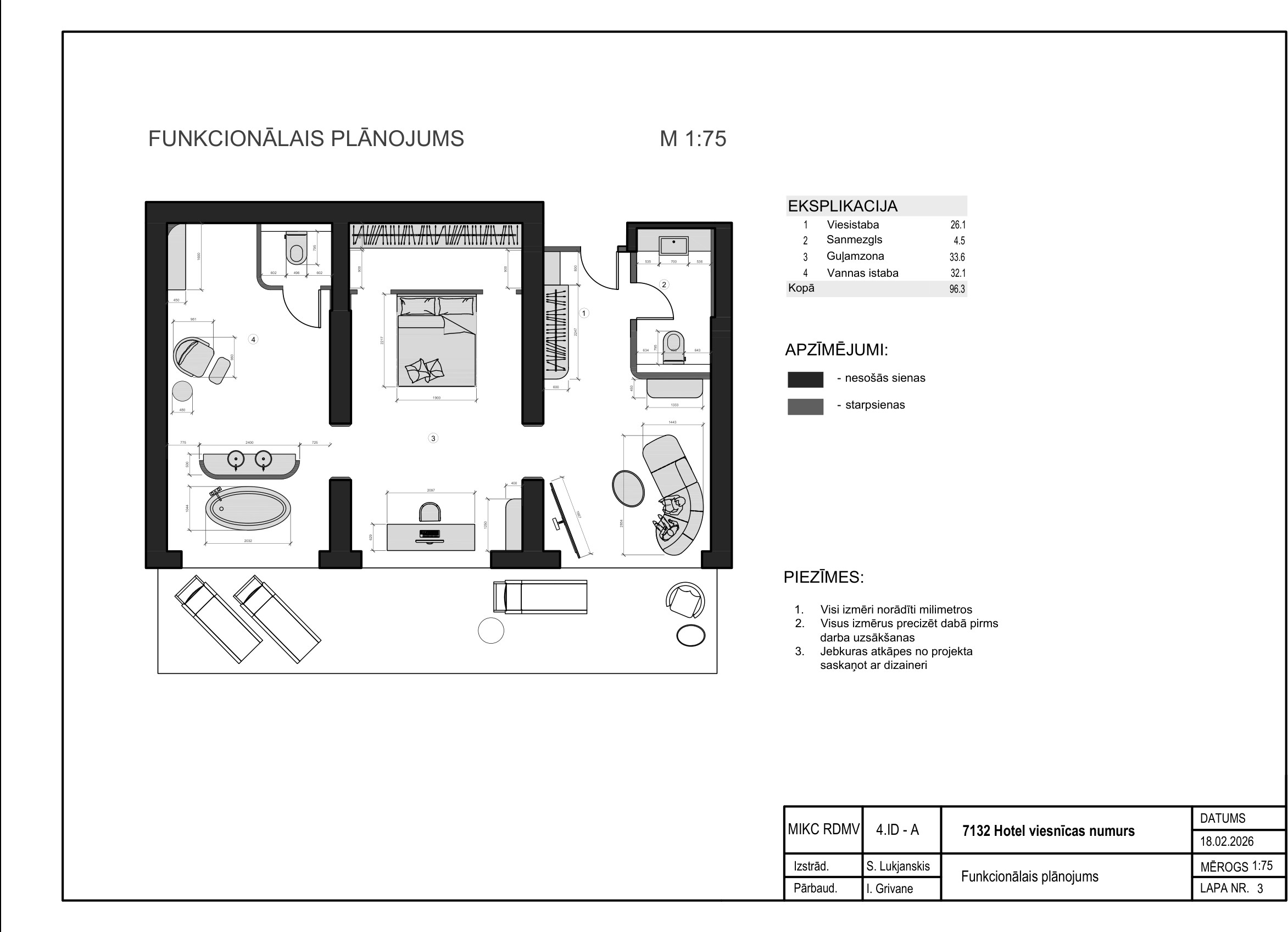 7132 Hotel technical drawing — Functional Layout