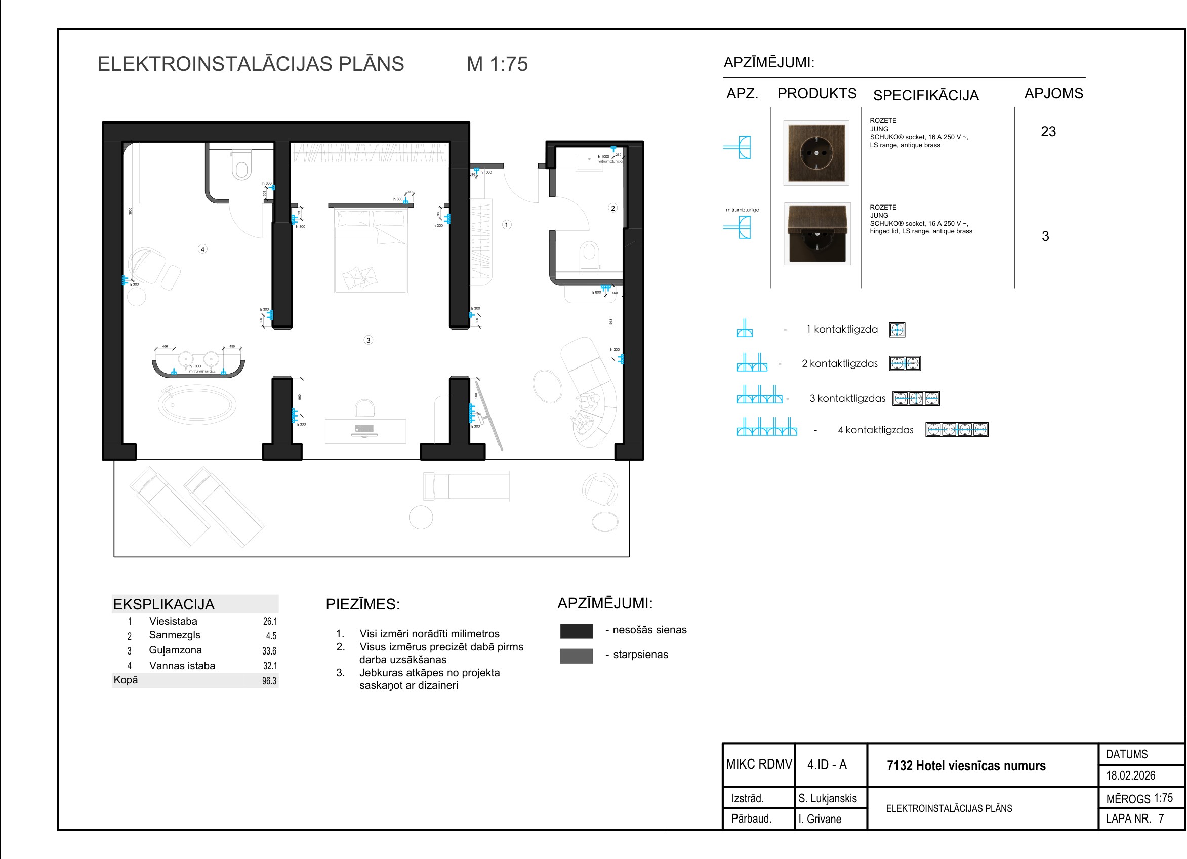 7132 Hotel technical drawing — Electrical Installation Plan