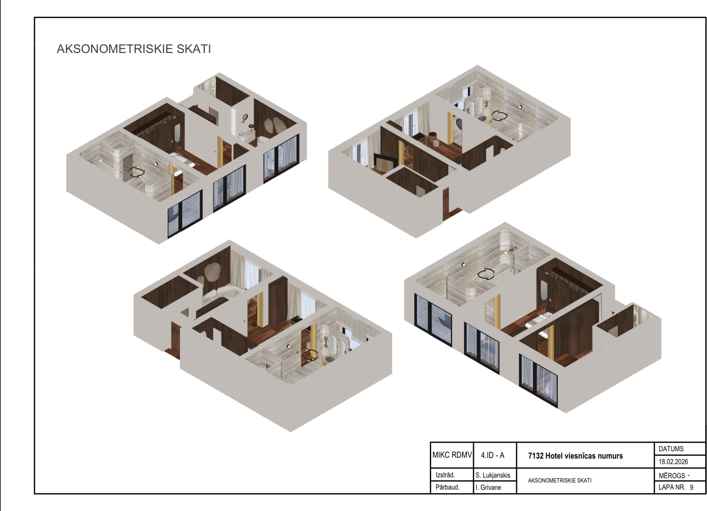 7132 Hotel technical drawing — Axonometric Views
