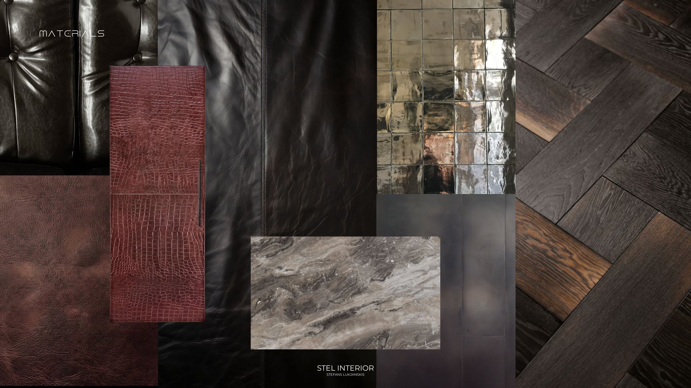 Regolith concept moodboard — Leather, Steel & Parquet
